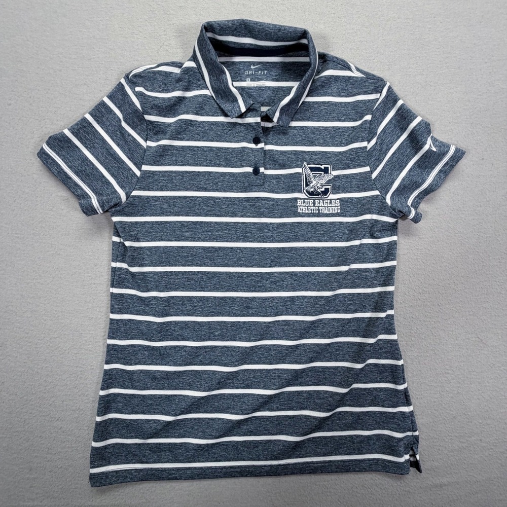 Nike Polo‎ Shirt Womens Medium Good Blue Striped Dri-FIT Blue Eagles Training